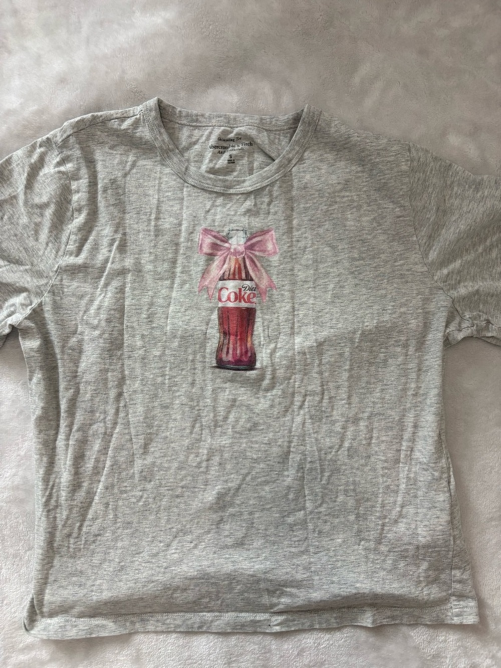 Abercrombie & Fitch Heather Gray Tee with Pink Bow Bottle Graphic